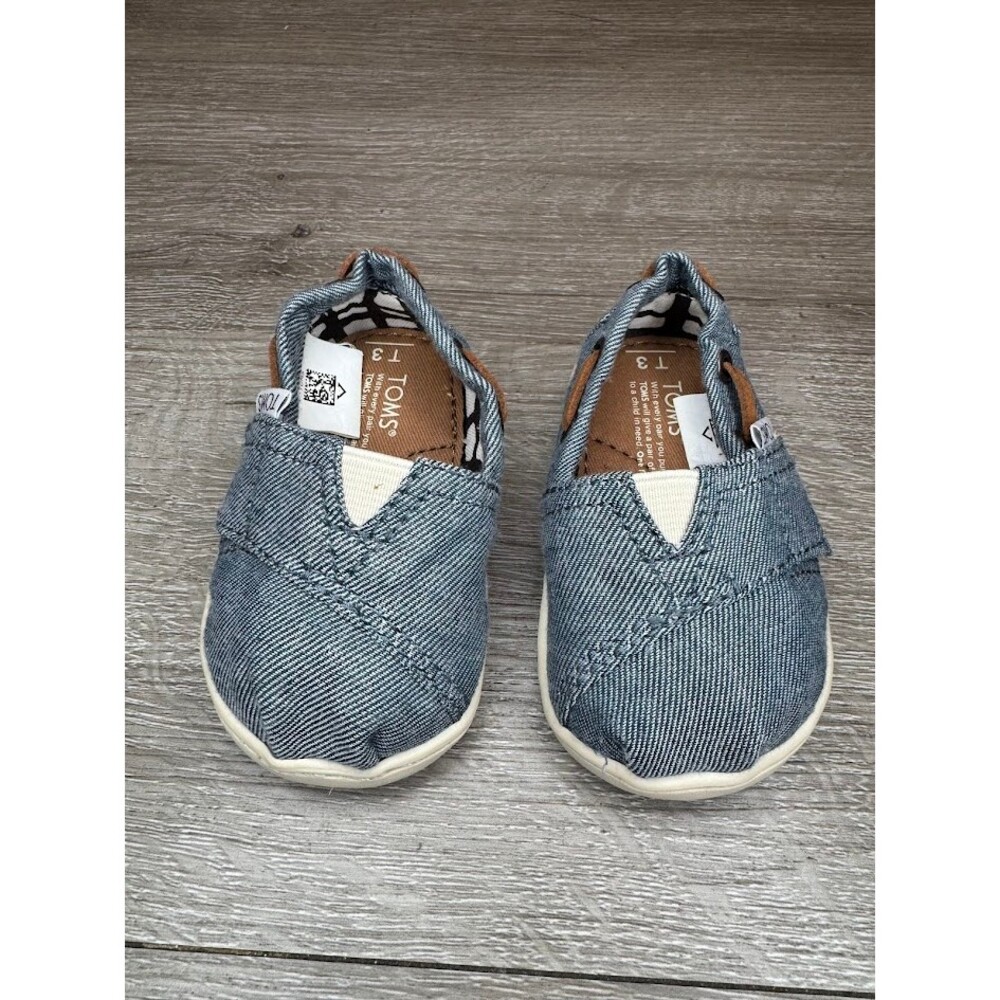 TOMS Toddler Size T3 Slip On Shoes Blue Chambray Casual Kids
